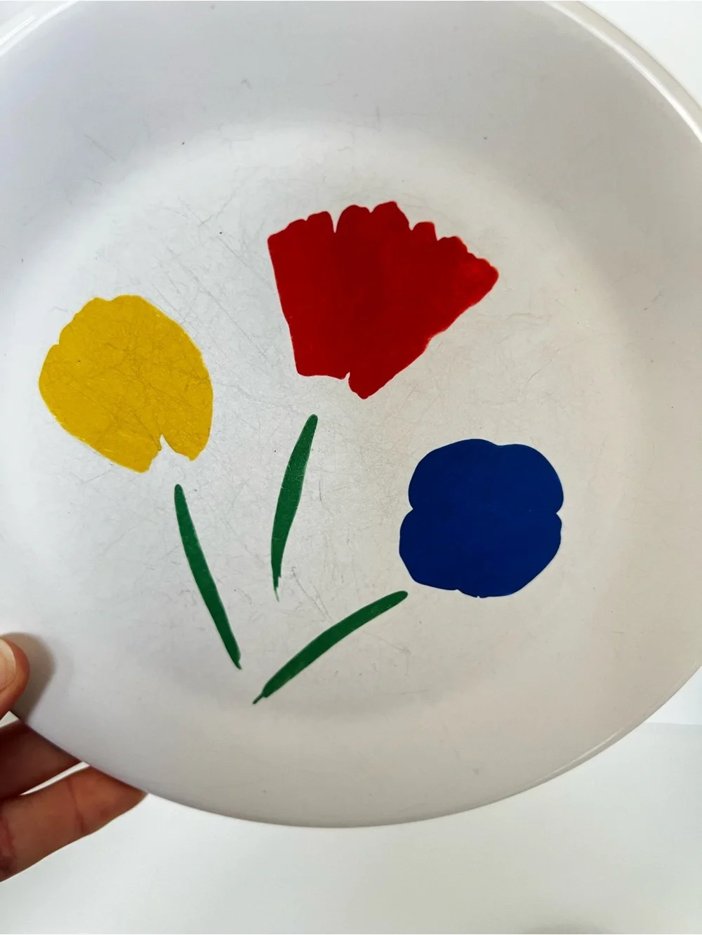 Vintage Marimekko Three Flowers Primary Tulip Small Plates Set of 2 Scandinavian